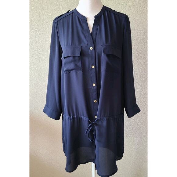 THE LIMITED Tunic Blouse Sz Small Dropped Drawstring Waist Sheer NEW 3/4 Sleeves - Picture 1 of 14
